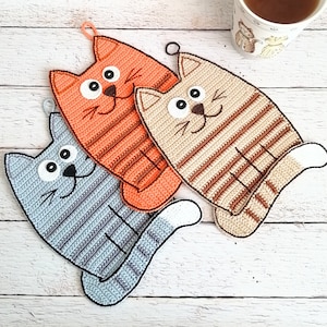 327 Easy Crochet Pattern - Cat decor, Easy crochet Kitten Home and Sailor, potholder, coater, washcloth - Amigurumi PDF file Zabelina Etsy