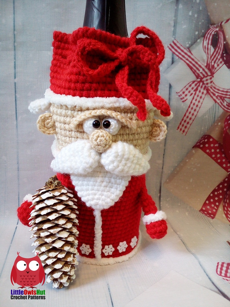 259 Crochet Pattern Santa wine or champagne bottle sleeve PDF file by Knittoy Etsy image 6