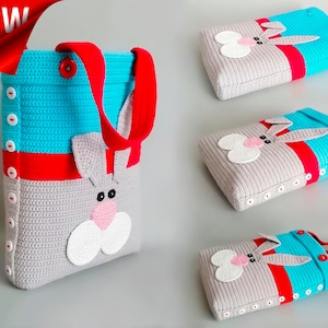 334 Crochet Pattern - Rabbit Bunny small Bag for Easter presents or Easter egg hunt basket - by Zabelina Etsy