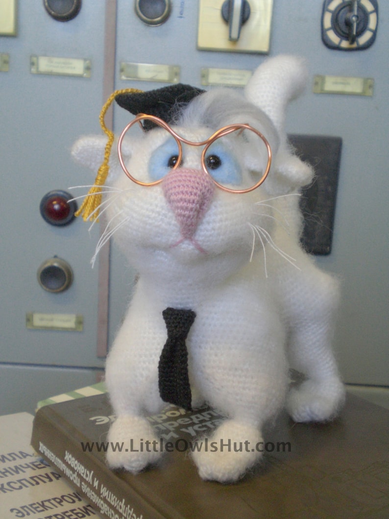 055 Clever Cat With Hat and Tie. Amigurumi Toy With Wire Frame Etsy