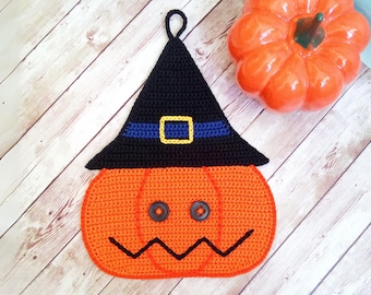 Crochet Halloween Pumpkin Pattern – Witch Hat Potholder (PDF Pattern) [265 Zabelina]