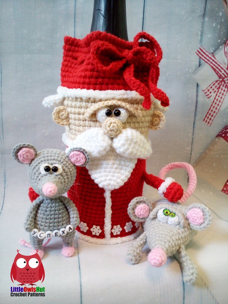 259 Crochet Pattern Santa wine or champagne bottle sleeve PDF file by Knittoy Etsy image 4