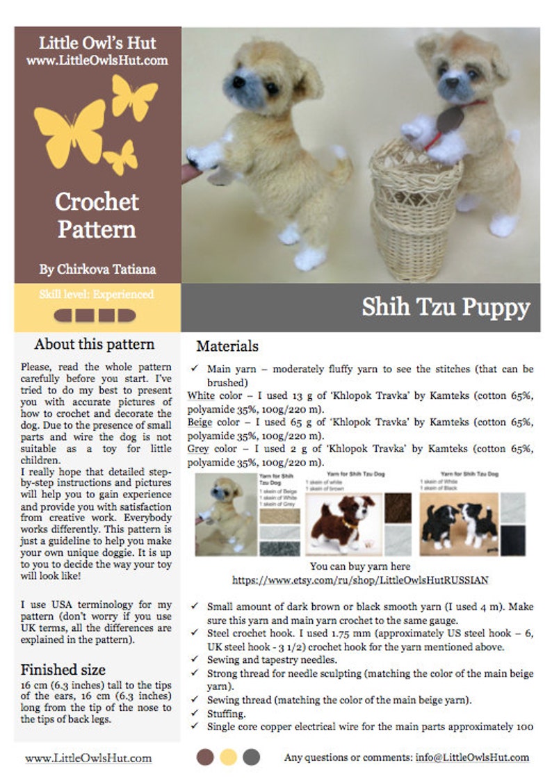 106 Crochet Pattern Shih Tzu puppy dog PDF file Amigurumi by Chirkova Etsy image 2