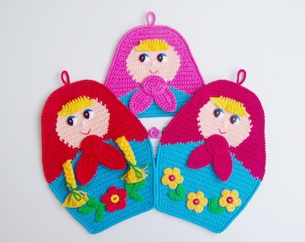 320 Crochet Pattern - Nesting Russian dolls Matryoshka doll decor, potholder or small pillow - Amigurumi PDF file by Zabelina Etsy