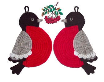 030 Crochet Pattern - Bullfinch potholder decor - Amigurumi  PDF file by Zabelina Etsy
