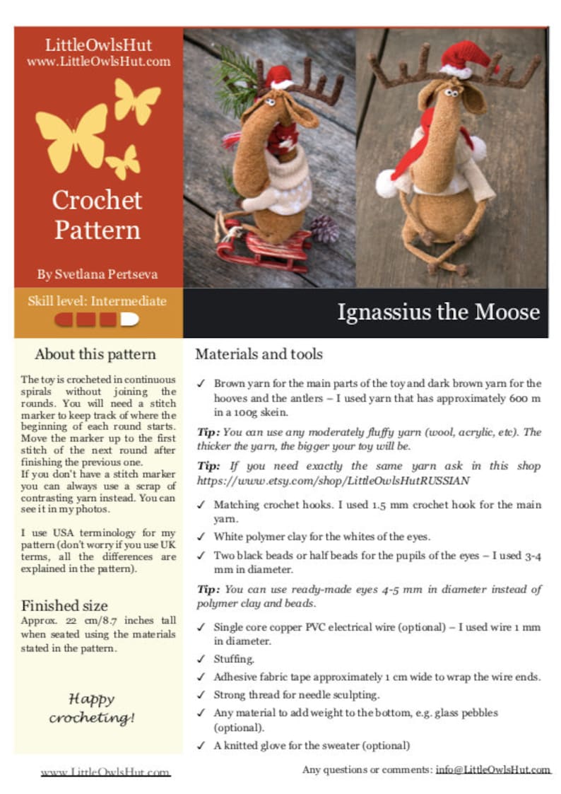215 Crochet Pattern Ignassius the Moose deer Amigurumi soft toy PDF file by Pertseva Etsy image 2