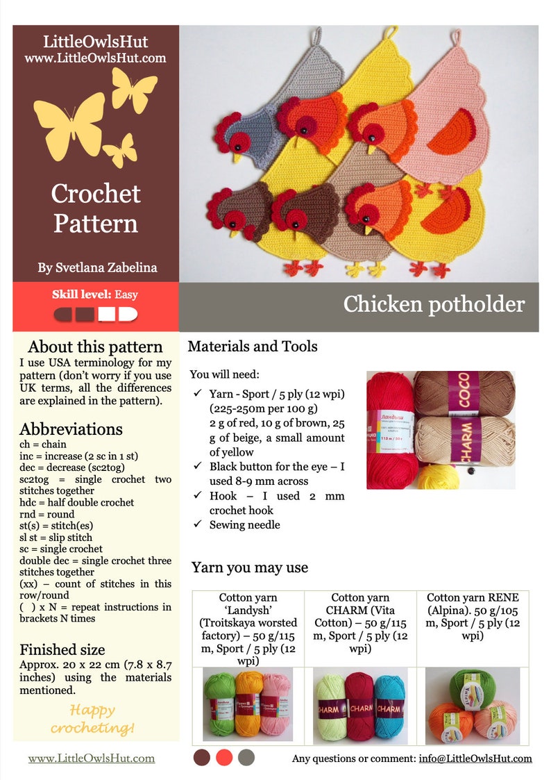 255 Crochet pattern Chicken Hen decor, potholder or decorative pillow Amigurumi PDF file by Zabelina Etsy image 2