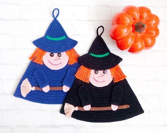 263 Crochet pattern - Witch, potholder or decorative pillow for Halloween - Amigurumi PDF file by Zabelina Etsy