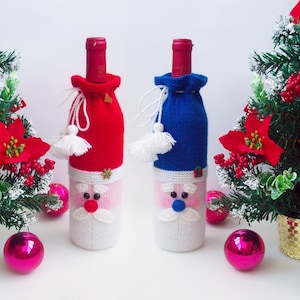 152 Knitting Pattern - Santa bottle covers for wine and champagne - Amigurumi - by Zabelina Etsy