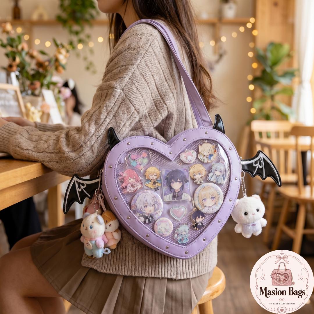 Pastel Goth Heart Ita Shoulder Bag With Clear Window for Anime