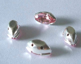 4 SWAROVSKI Bead 4228 Navette Sew On 10mm LIGHT ROSE