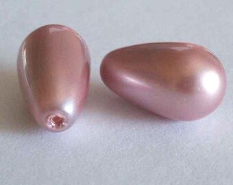 2 SWAROVSKI Half Drilled Pearl Drop 5816 15mm POWDER ROSE