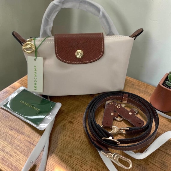 Longchamp Mini White Crossbody Bag, Detachable Strap Purse, Luxury