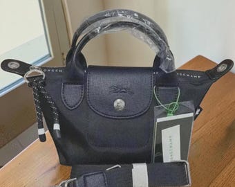 Longchamp Le Pliage Energy Mini Black Bag, Luxury Crossbody Purse, Detachable Strap Shoulder Handbag, Designer Gift for Her
