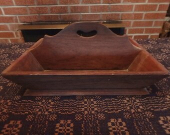 Antique Wood Cutlery Carrier Box