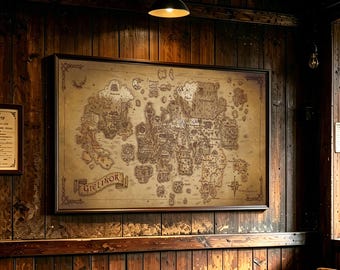Plakat z gry wideo Old School Runescape Map of Gilenor, szeroka sztuka ścienna, prezent na parapetówkę, nowoczesna sztuka ścienna, wystrój sypialni