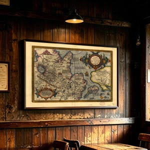 May include: A framed antique-style map of Tartaria featuring intricate cartographic details, faded parchment tones, and decorative cartouches with Latin text including 'TARTARIAE SIVE MAGNI CHAMI REGNI'. The map is displayed in a gold frame.