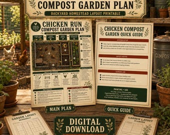 Chicken Run Compost Garden Plan Printable PDF Letter + A4 | Homestead Layout