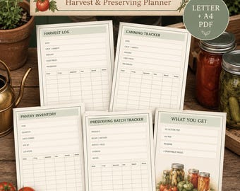 Garden Harvest Log and Canning Tracker (PDF Letter + A4)