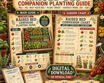 Raised Bed Companion Planting Guide Printable | Vegetable Garden Chart, Kitchen Garden Planner PDF