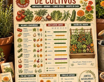 Guia Asociacion de Cultivos A4 | Huerto Printable PDF Descarga Digital