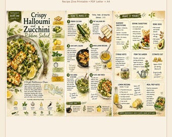 Crispy Halloumi Zucchini Ribbon Salad Recipe Zine (PDF Download)