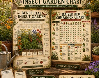 Beneficial Insect Garden Chart Printable | Raised Bed Companion Planting, Pollinator Garden PDF Download