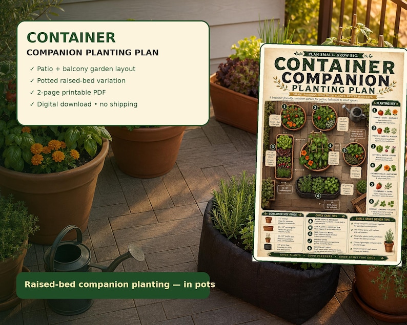 Michigan Container Garden Planting Guide.pdf Container Companion Planting Plan Printable | Patio Balcony Vegetable ...