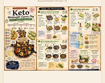 Keto Weeknight Express Day Recipe Zine | Fast Low-Carb Meals (PDF Download)