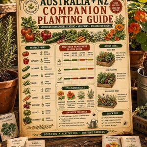 Australien NZ Companion Planting Guide Printable | Südliche Hemisphäre Gartenkarte A4 PDF