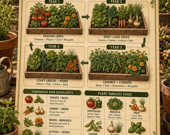 Raised Bed Crop Rotation Planner PDF Letter + A4 | Companion Planting Garden Chart