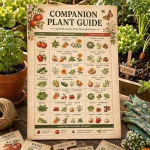 Guía de cultivo asociado para huertos / Referencia de combinación de plantas (Descarga digital)