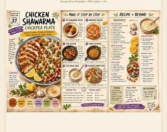 Chicken Shawarma Chickpea Plate Recipe Zine (Digital Download)