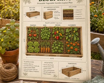 Raised Garden Bed Blueprint | Vegetable Garden Layout Plan (PDF Download)