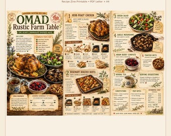 Rustic Farm Table Recipe Zine | Herb Roast Chicken Meal (Printable PDF)