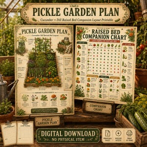 20x20cm Gartenplan zum Ausdrucken | Gurke und Dill Erhöhte Beet Begleiter Pflanzliches Layout PDF Download