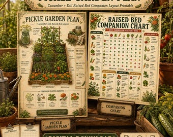 Pickle Garden Plan Printable | Cucumber Dill Raised Bed Companion Planting Layout PDF Download