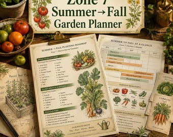 Zone 7 Summer Fall Garden Planner, Succession Planting, Harvest Tracker (PDF Letter A4)