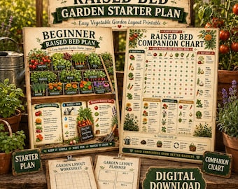 Beginner Raised Bed Garden Starter Plan Printable | Easy Vegetable Garden Layout Digital Download