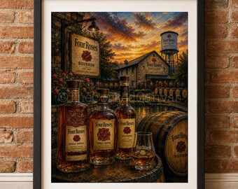 Stampa della distilleria Four Roses / Quadro da parete con bourbon del Kentucky