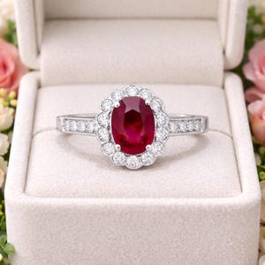 1.95 Ct Oval Natural Ruby & Diamond Engagement And Proposal Ring 14K White Gold 8
