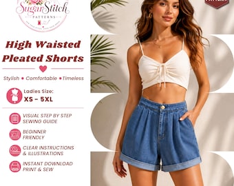 Women's High Waisted Pleated Shorts Sewing Pattern PDF DIY Tailored Shorts Pattern Pleated Shorts Zipper Fly Shorts A4 US Letter