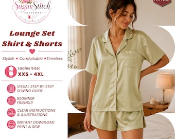 Women's Lounge Set Sewing Pattern PDF  DIY Button Up Shirt & Shorts Pattern XXS-4XL Matching Co Ord Set Digital Download