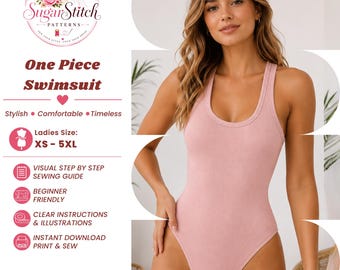 Women's One Piece Swimsuit Sewing Pattern PDF Classic Scoop Neck Swimwear For Summer Beach Days DIY Comfortable Swimwear
