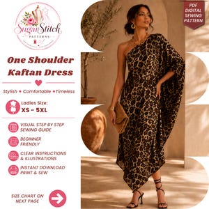 one shoulder caftan dress pattern Pattern Women's Asymmetrical Caftan Dress With Sleeves 6 SIZES Download Sewing Patterns in PDF Format Basic Pattern in Digital Format