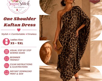 One Shoulder Kaftan Dress Sewing Pattern PDF Women's Kaftan Dress Pattern DIY Resort Dress Handmade Fashion Instant Download
