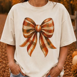 Fall Bow Shirt, Autumn Coquette Tee, Pumpkin Patch Shirt, Neutral Fall Graphic Tee, Comfort Colors Fall Shirt for Women