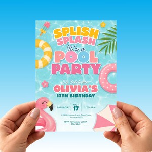Splish Splash Birthday Invitation, Summer Pool Party Invite, It's a Pool Party, Retro Groovy Pool Bash, Editable Canva Template Digital