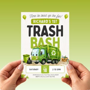 Garbage Truck Birthday Invitation, Trash Bash, Editable Canva Template, Dump Everything Party Invite, Instant Download, Boy Printable Card