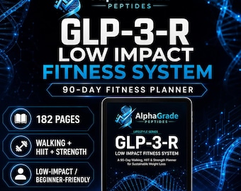 GLP-3-R Low Impact Fitness System, 90 Day Weight Loss Workout Planner, GLP-1 Friendly Walking HIIT Tracker, Beginner Strength Training